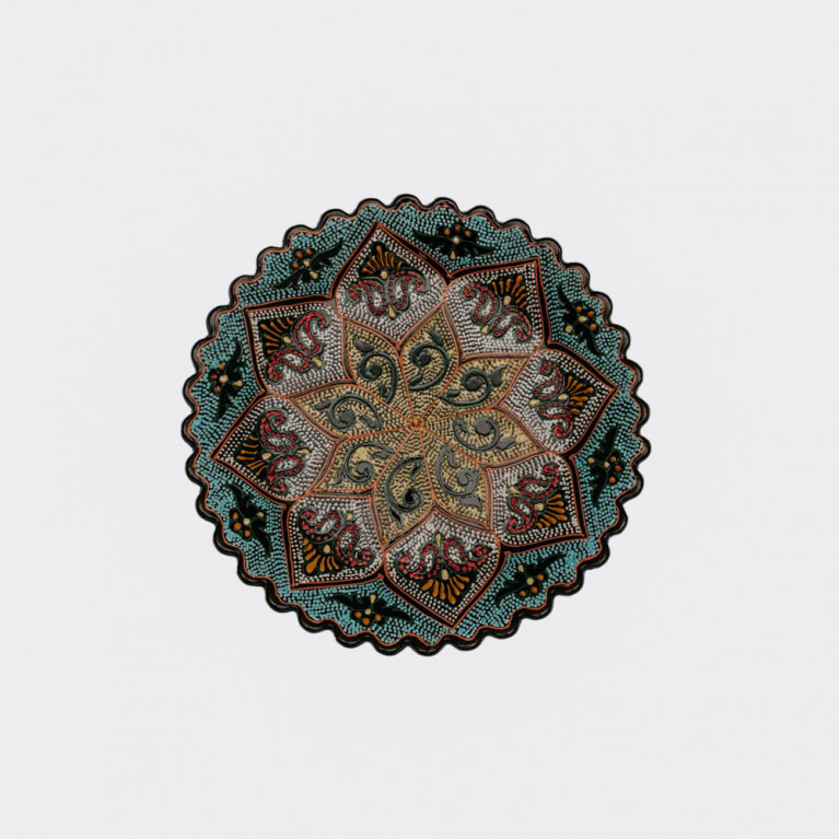 Unique handmade decorative plate from Uzbekistan, 22 cm, drip technique